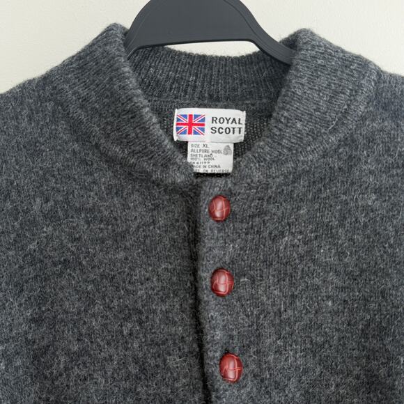 Vintage 100% Shetland wool chunky Henley Sweater pullover XL - Picture 11 of 14